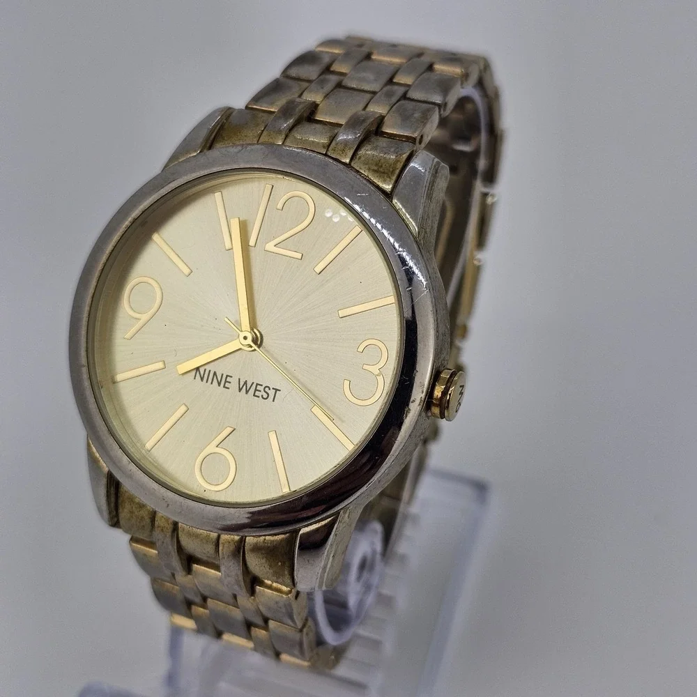 Nine West Women's Watch 40MM Gold Dial‎ Gold Bracelet Band 6